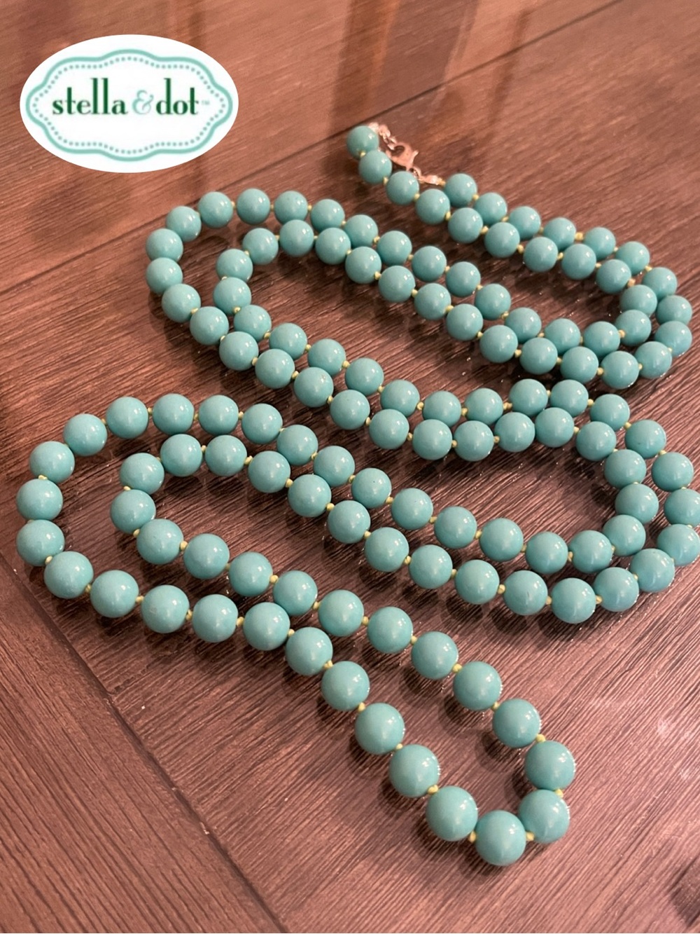 Stella & Dot La Coco Turquoise Bead Layering Necklace, Green Knotted Thread